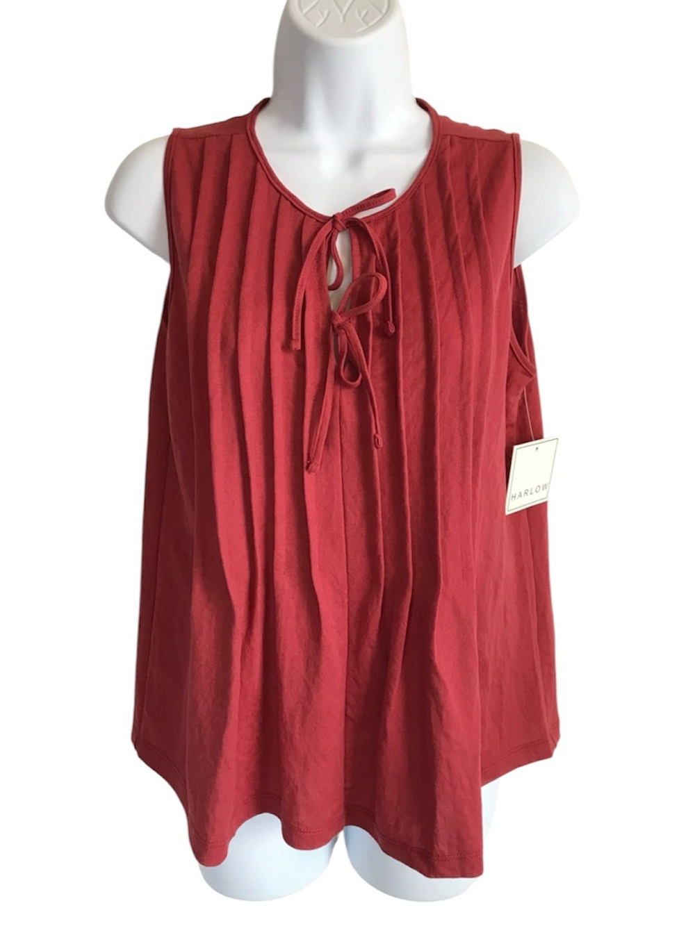 Harlow New Women’s S Rust Red Sleeveless Double Tie-Front Pleated Tank Top NWT
